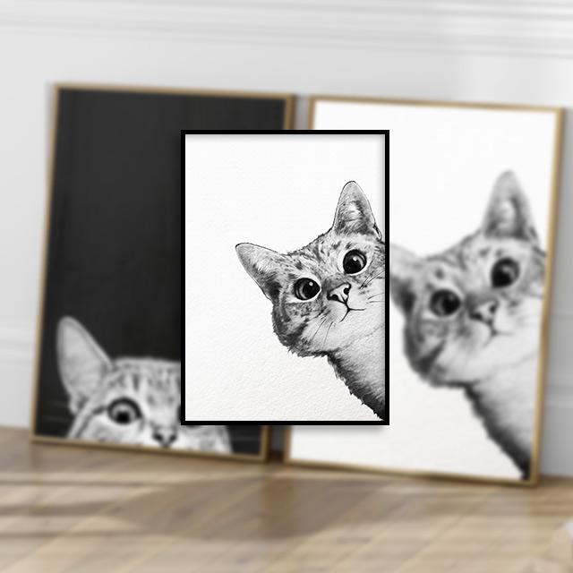 고양이 그림 액자 감성 모던 동물 캔버스 인테리어 포스터 집들이선물 1일러스트아트픽야옹이 - 상품 이미지
