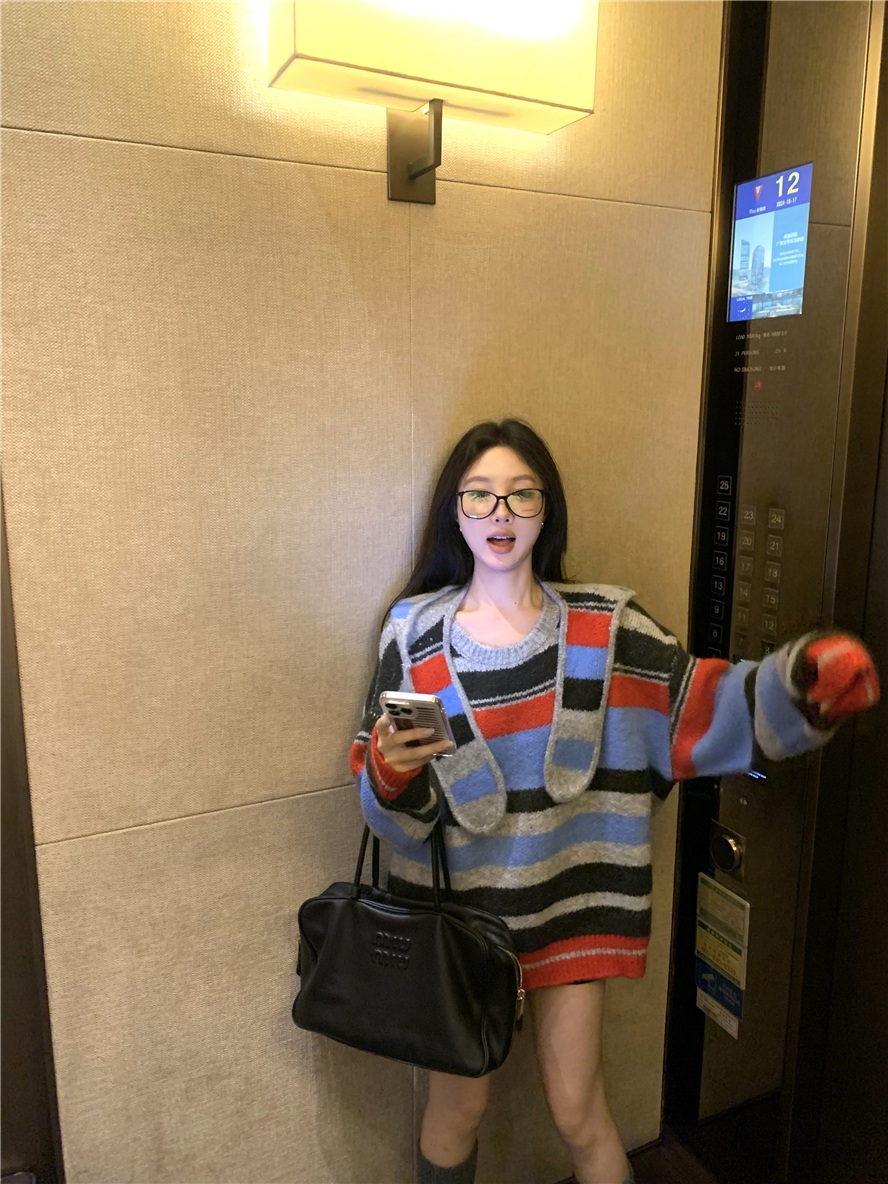 스트라이프 긴팔 니트 스웨터 루즈핏 - 상세 이미지 3