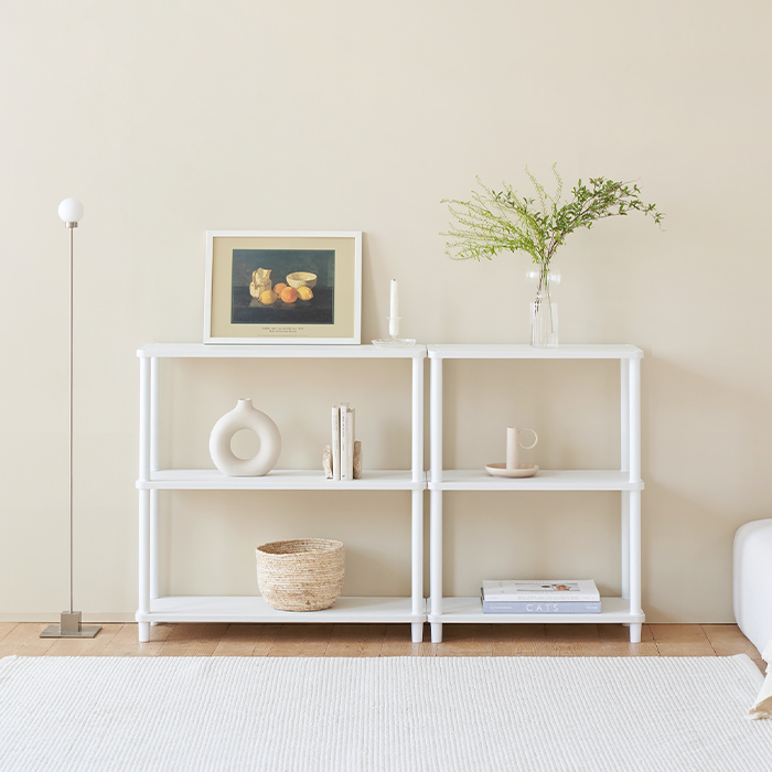 데일리 라운드 사각 선반 슬림 진열대 인테리어 수납 800, 3단, 화이트