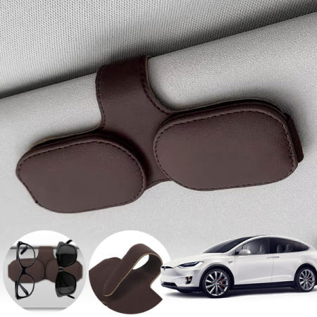 자체제작 파츠라인 모델X 차량용 고급 가죽 선글라스 안경 자석 거치대 브라운 1개