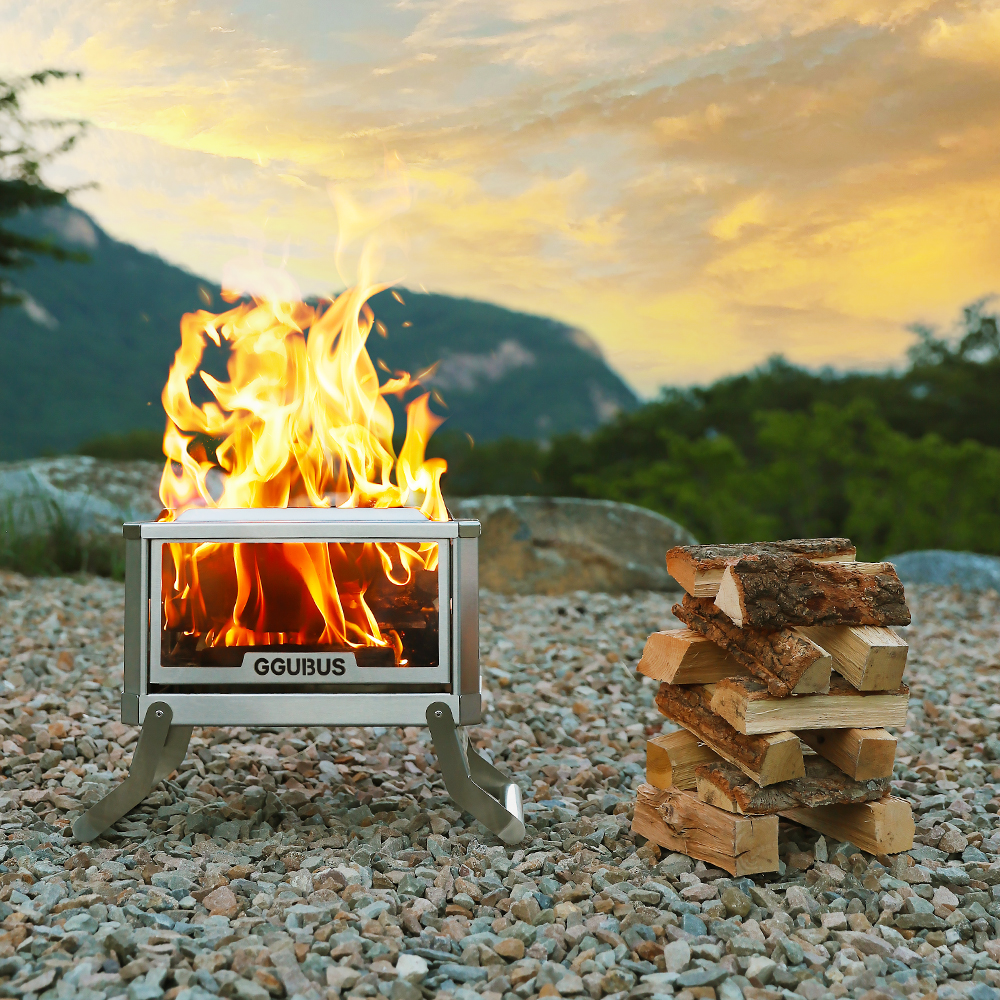 꾸버스 서라운드뷰 화로대 캠핑 불멍 접이식 스테인리스 4면 유리 야외 화로 바베큐그릴