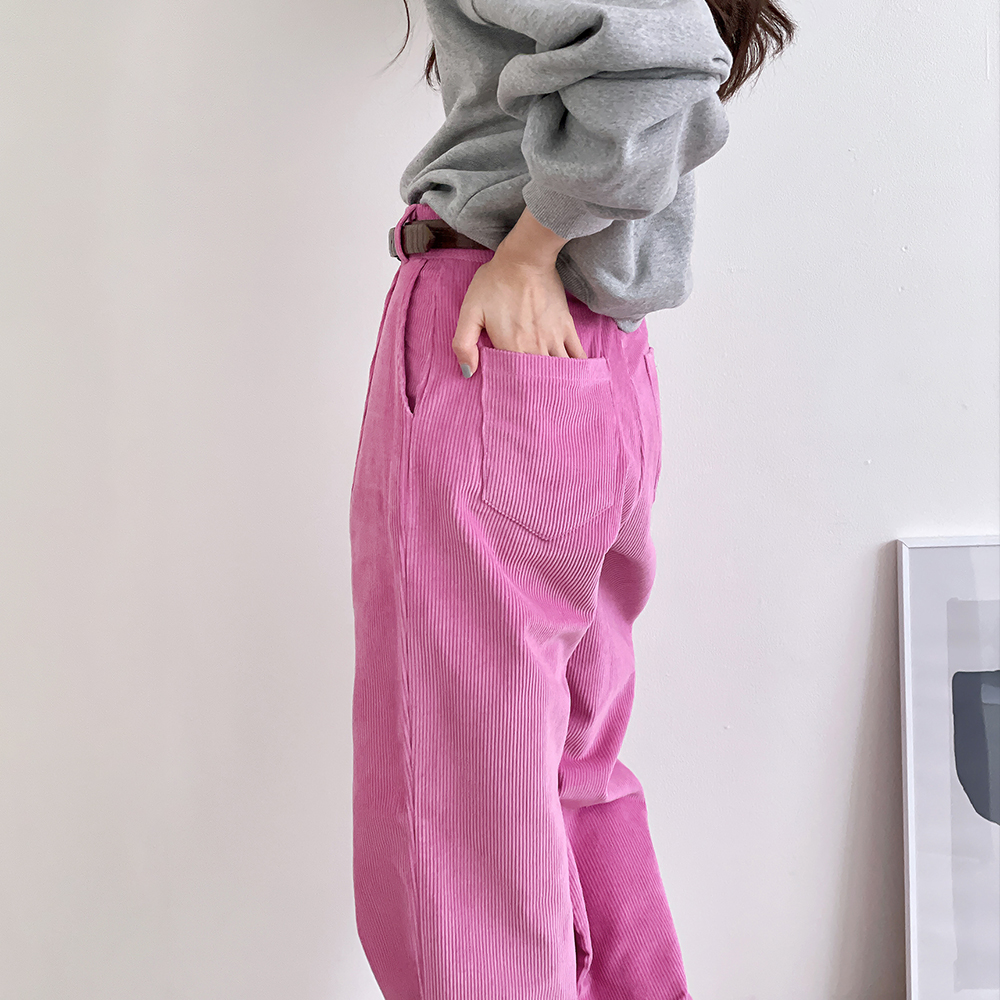 여성 핑크골덴바지 핀턱 코듀로이 와이드 팬츠 겨울바지 - 상세 이미지 3