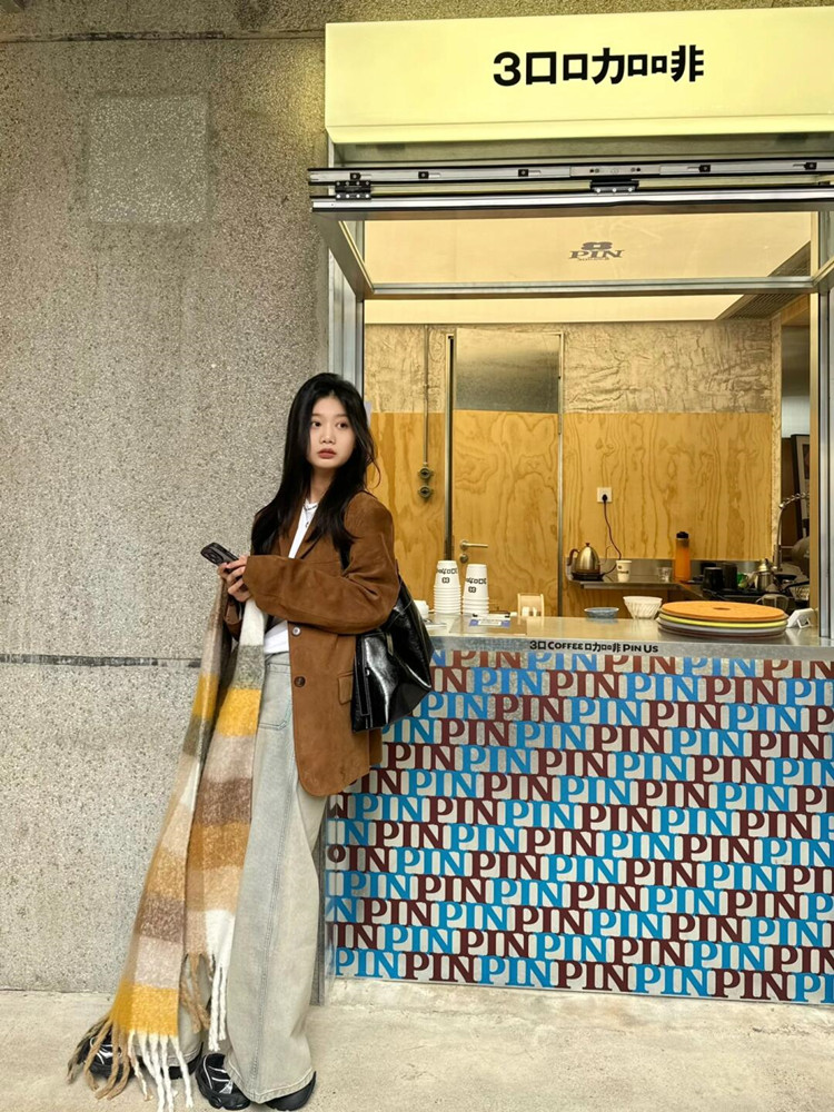 여성 스웨이드 자켓 브라운 가을 블레이저 정장자켓 베이직 빈티지 고퀄리티 - 상세 이미지 2