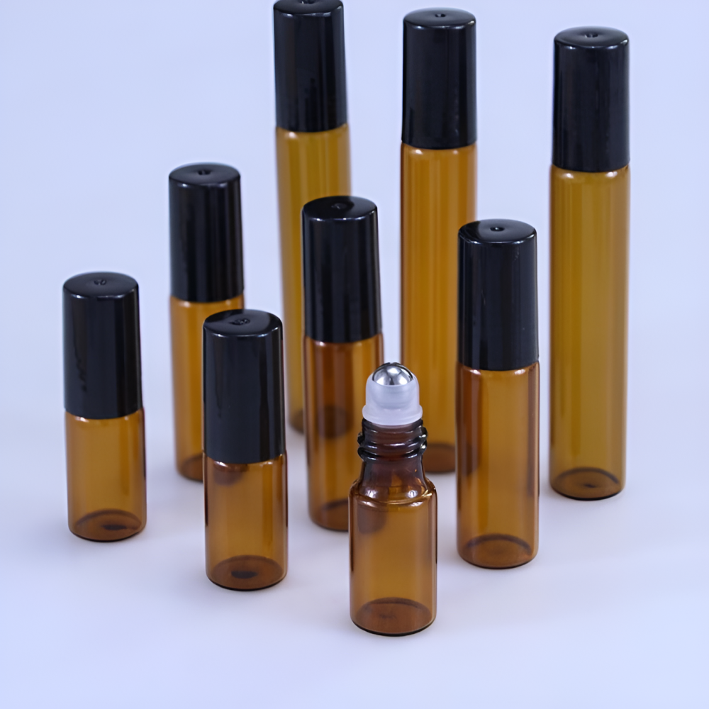 향수 롤온 공병  용기 아로마 오일  갈색 유리 브라운 리필 롤러 볼 소분 여행용 휴대용  3ml 5ml 10ml - 상품 이미지