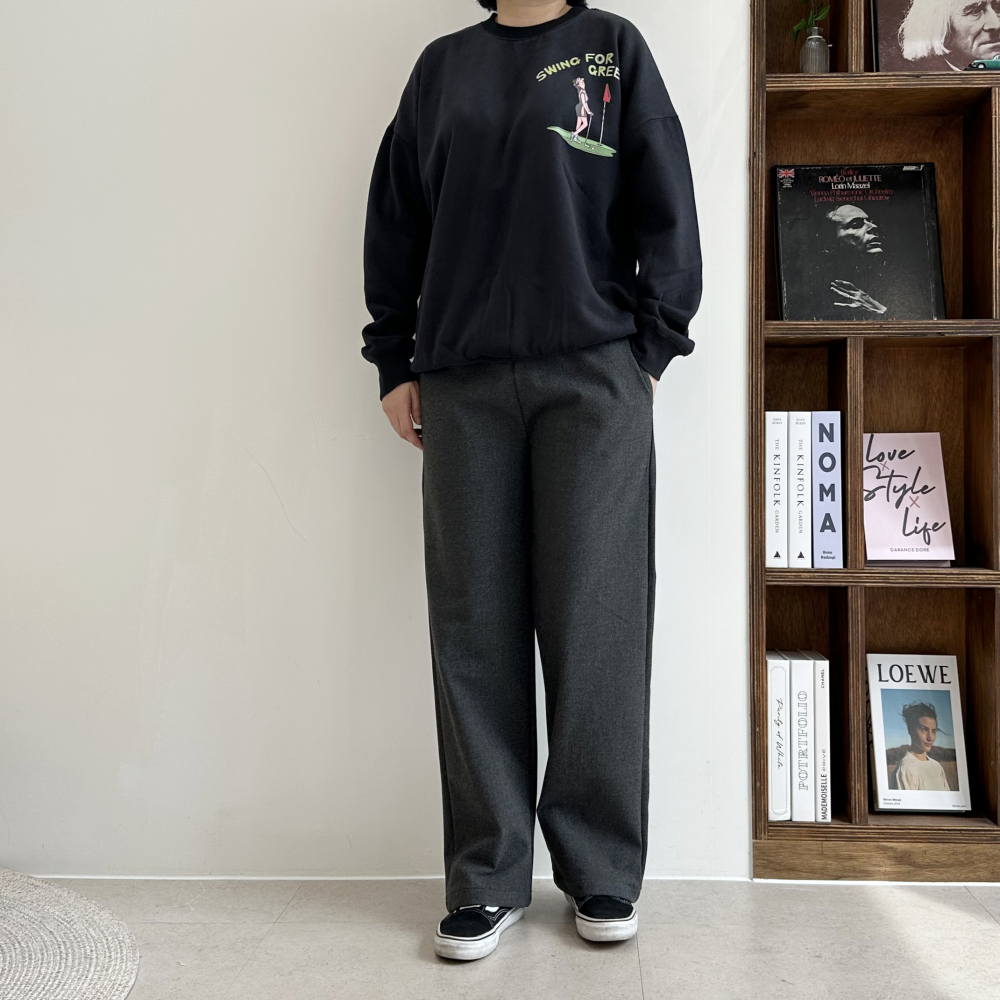겨울 기모 안감 데일리 여성 맨투맨 티셔츠 레터링 라운드넥 오버핏 박시 블랙 그레이 이미지 7