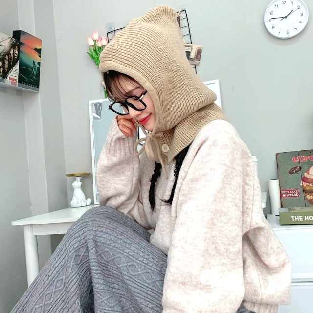 바라클라바 니트머플러 넥워머 목토시 후드머플러 니트모자 헤어커치프 보넷 겨울두건 - 상세 이미지 3