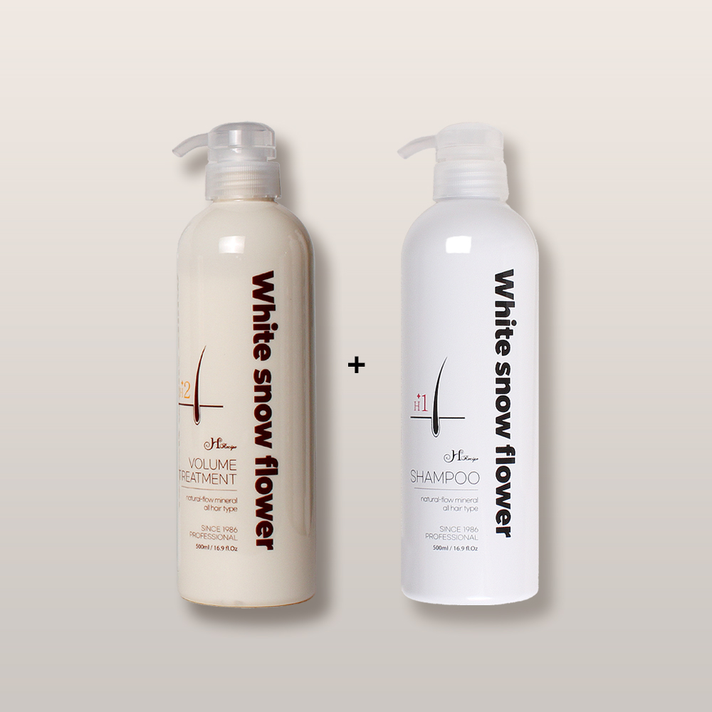 하얀눈꽃샴푸500ml+볼룸트리트먼트500ml 2종set 탈모완화 약산성두피케어 - 상품 이미지