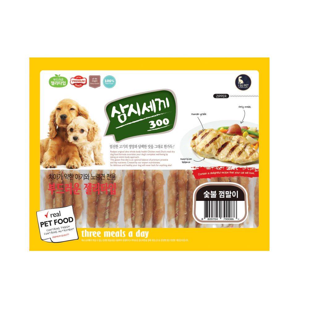 삼시세끼 대용량 강아지 영양 간식 육포 사사미 숯불 껌말이, 300g, 1개 - 메인 이미지