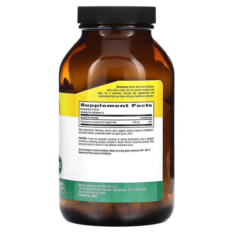 컨트리라이프 킬레이트 마그네슘 글리시네이트 400mg 180정 x 3병 - 상세 이미지 2