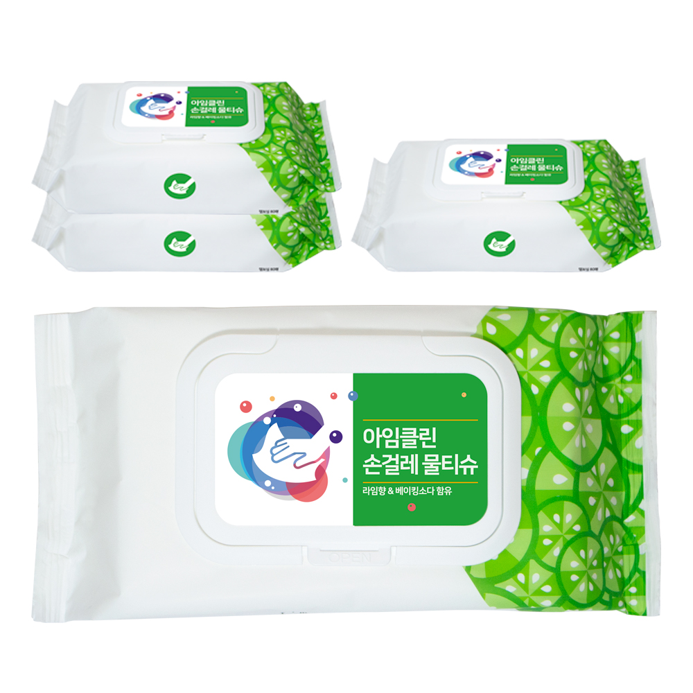 아임클린 행주손걸레 엠보싱 물티슈 캡형 80매 4개 라임향