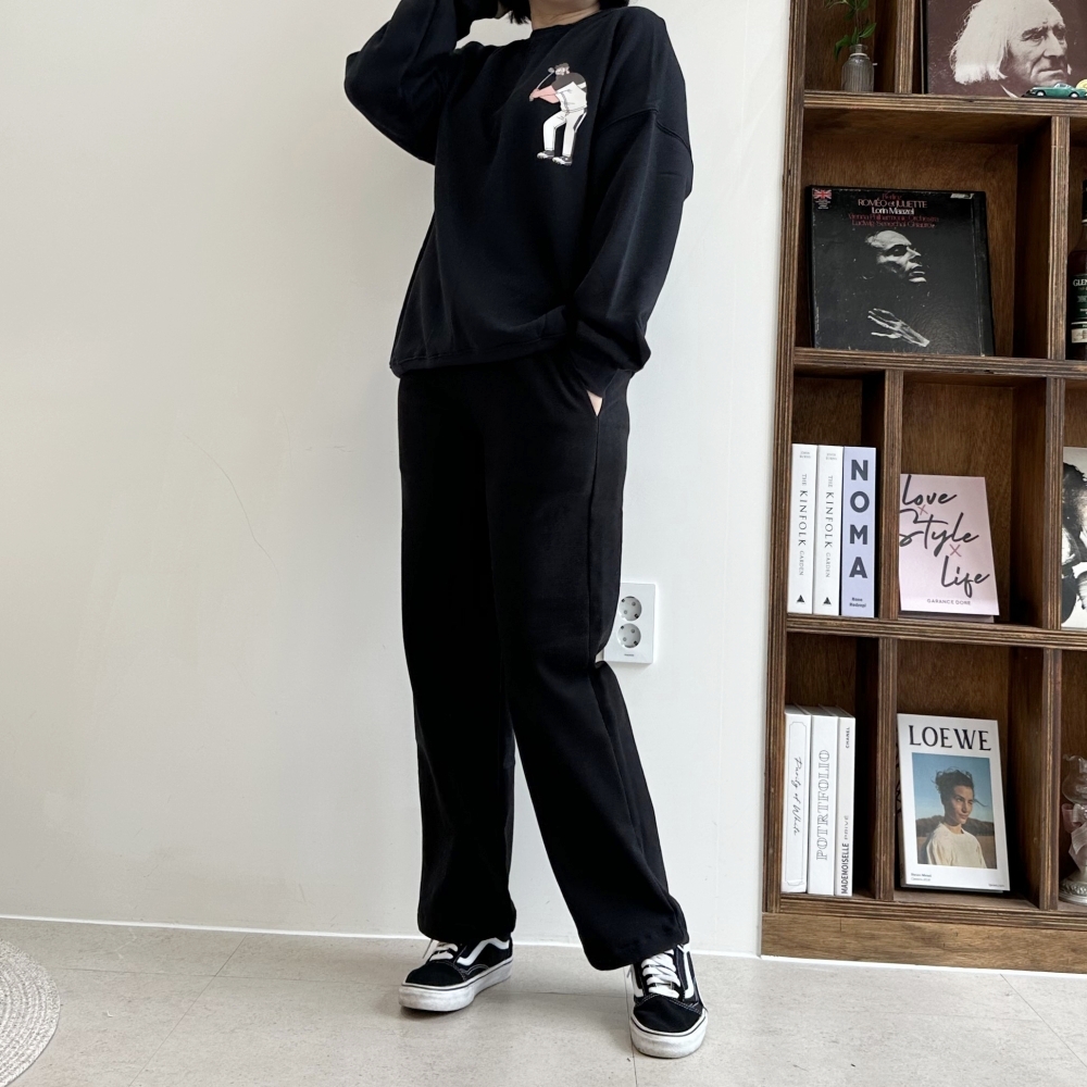 겨울 기모 안감 데일리 여성 맨투맨 티셔츠 레터링 라운드넥 오버핏 박시 블랙 그레이 이미지 6