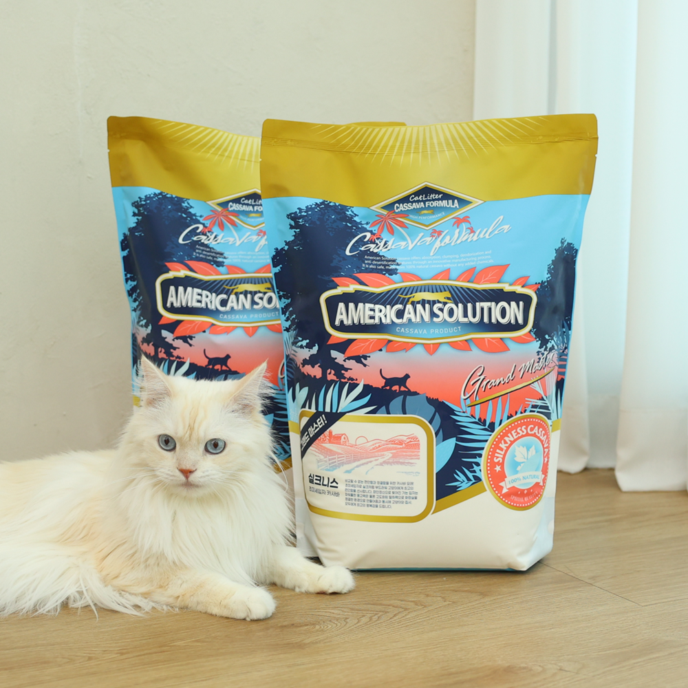 아메리칸솔루션 최고급 브라질산 카사바 실크니스 가는입자 6kg 1+1 먼지없는 고양이모래 제품 이미지