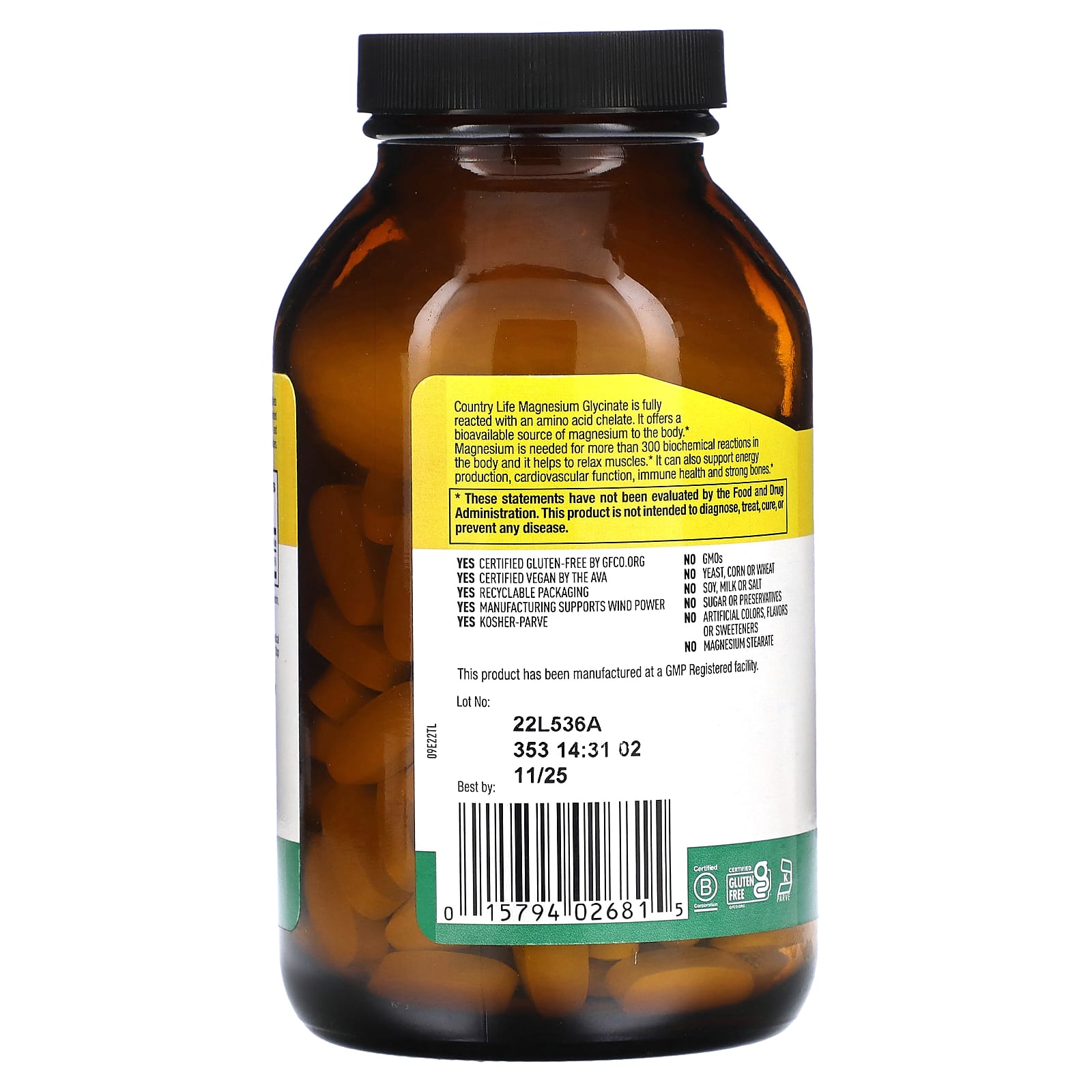 컨트리라이프 킬레이트 마그네슘 글리시네이트 400mg 180정 x 3병 - 상세 이미지 3