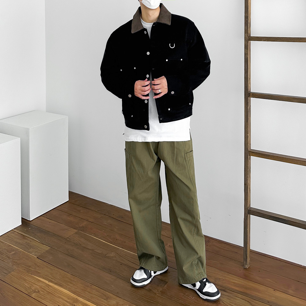 남자 오버핏 골덴 코듀로이 배색 크롭 워크 자켓 2color 이미지 8