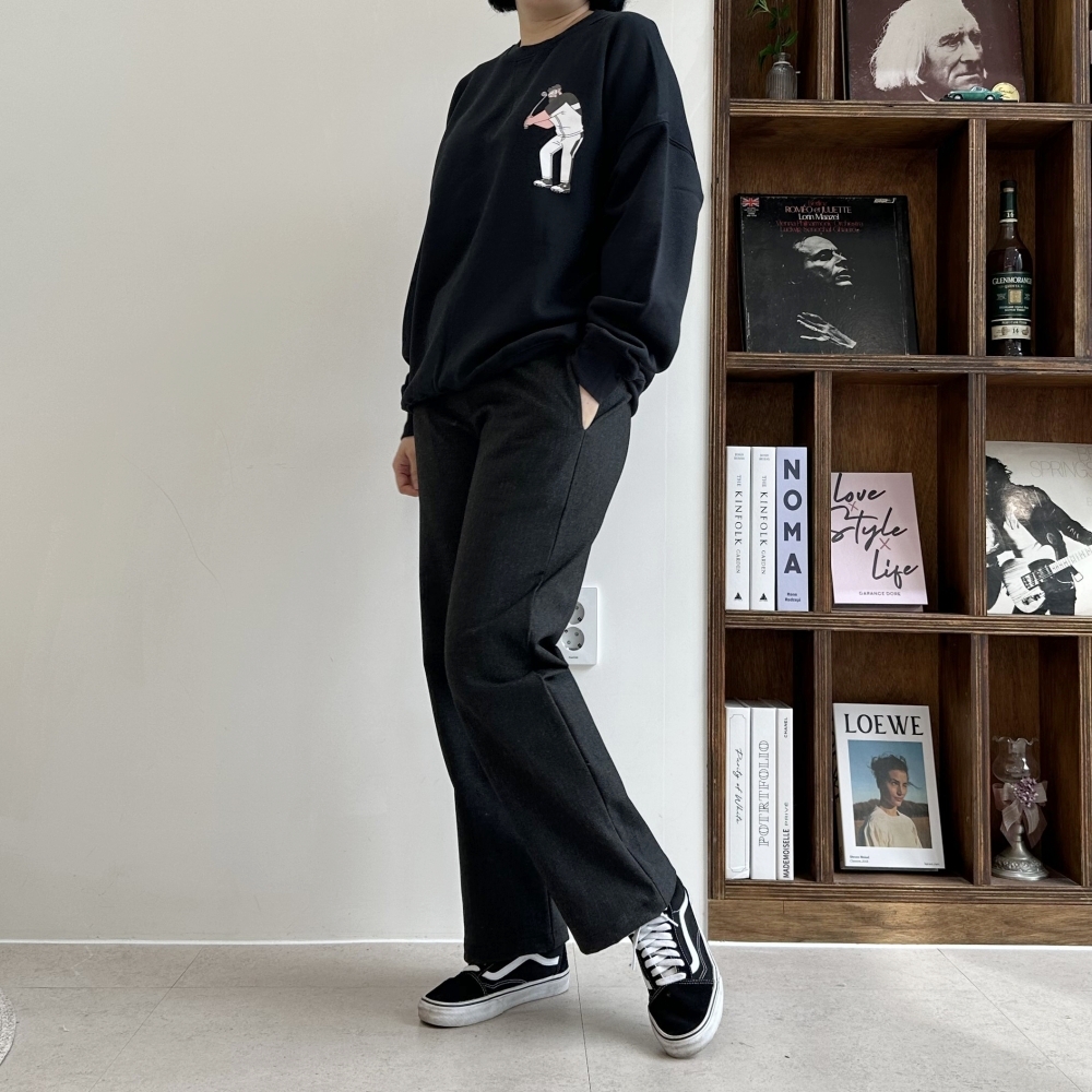 겨울 기모 안감 데일리 여성 맨투맨 티셔츠 레터링 라운드넥 오버핏 박시 블랙 그레이 - 상세 이미지 3