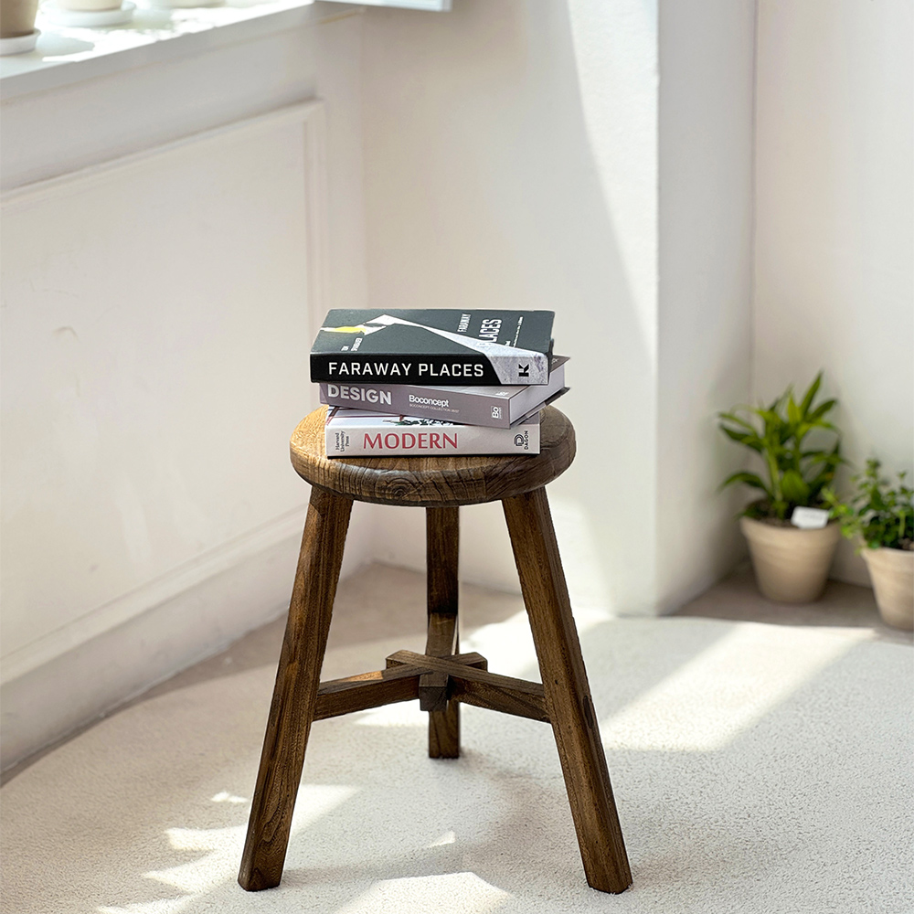 대형 원형 빈티지 고재스툴 원목 스툴 우드 고목나무 원형 미니 의자 화분정리