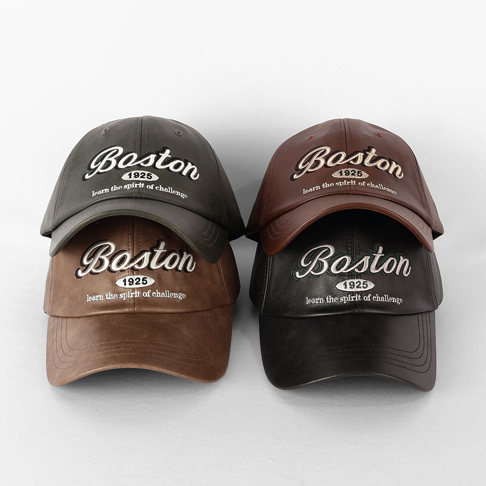 국내제작 레더 레트로 볼캡 가죽 모자 BOSTON 자수 커플 여자 남자 캡모자 이미지 8