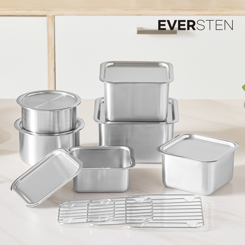 [N단독구성] 에버스텐 6종 세트 스텐 반찬통 사각 원형 김치통 소분용기 상세 이미지 2
