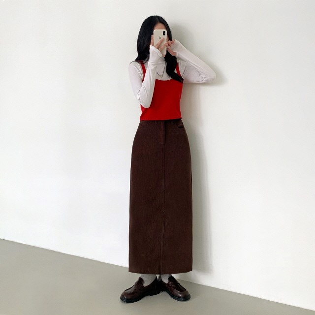 💖50%할인💖[숏,기본/뒷밴딩💖] 라던스 코듀로이 H라인 겨울 기모 치마 골덴 뒷트임 도톰 롱 스커트 상세 이미지 23