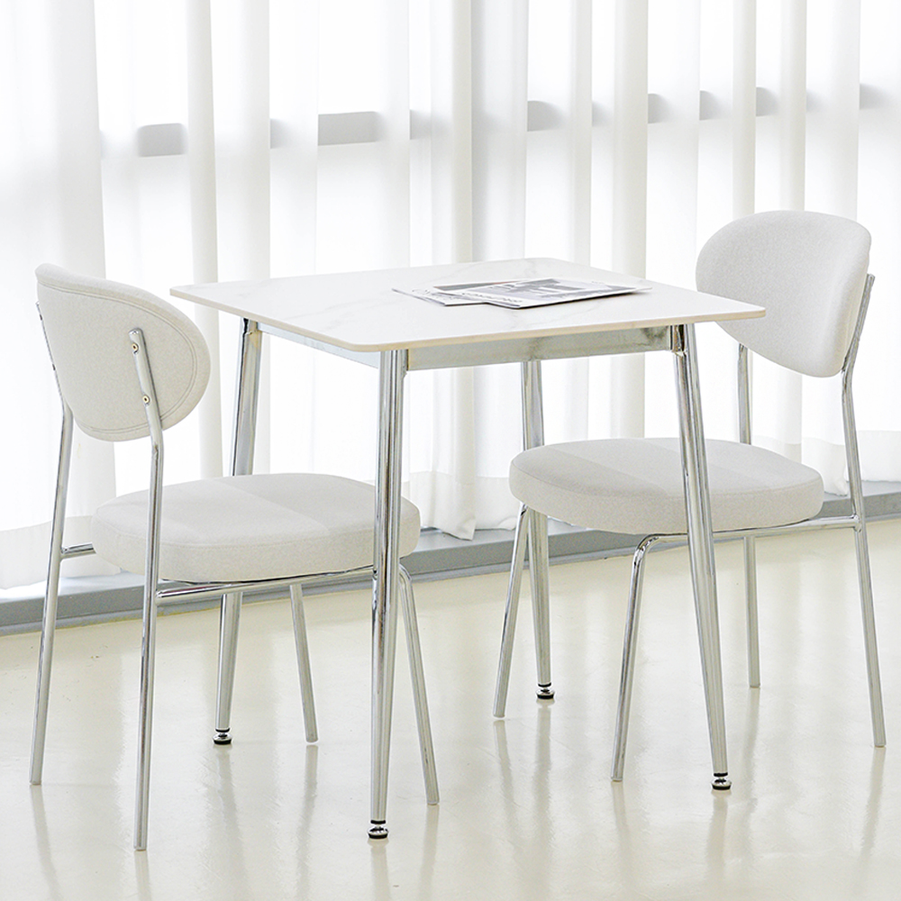 세바 세라믹식탁 포세린 크롬프레임 사각형 카페 2인용 식탁 세트 700 의자 2개