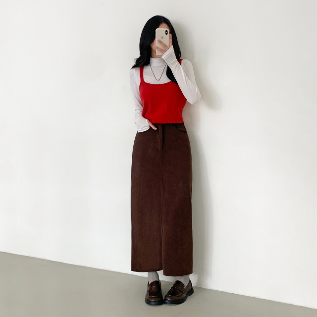 💖50%할인💖[숏,기본/뒷밴딩💖] 라던스 코듀로이 H라인 겨울 기모 치마 골덴 뒷트임 도톰 롱 스커트 상세 이미지 22