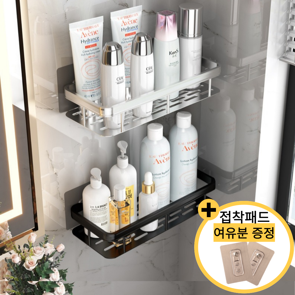 욕실수납선반 무타공욕실선반 공중부양욕실모서리선반 벽변기샴푸거치대 목욕탕쉘프화장실젠다이일자 - 상품 이미지