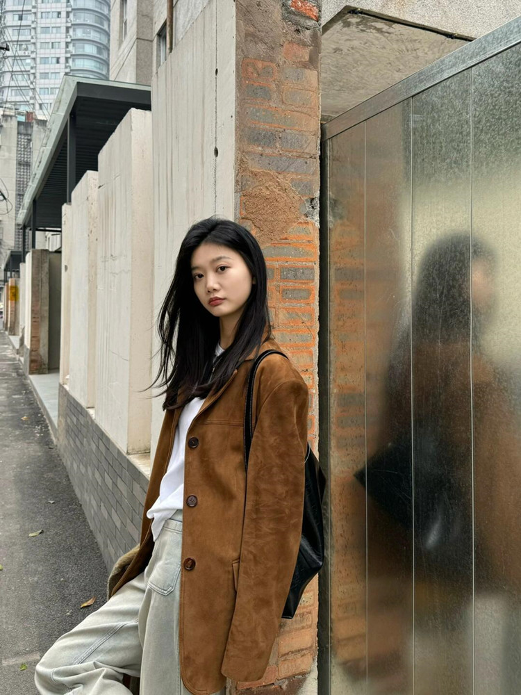 여성 스웨이드 자켓 브라운 가을 블레이저 정장자켓 베이직 빈티지 고퀄리티 - 상품 이미지