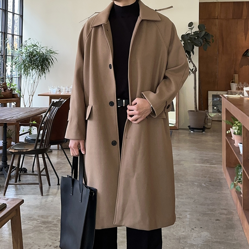 남자 겨울코트 오버핏 울 모직 남자 발마칸 롱 코트 - 메인 이미지