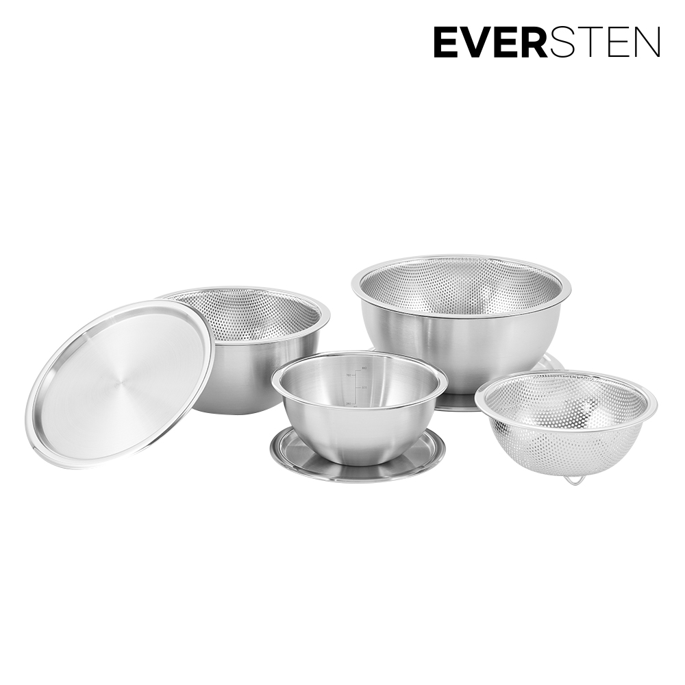 에버스텐 믹싱볼 채반 6종 풀세트 스텐 뚜껑 쌀 다라이 양념 세척볼