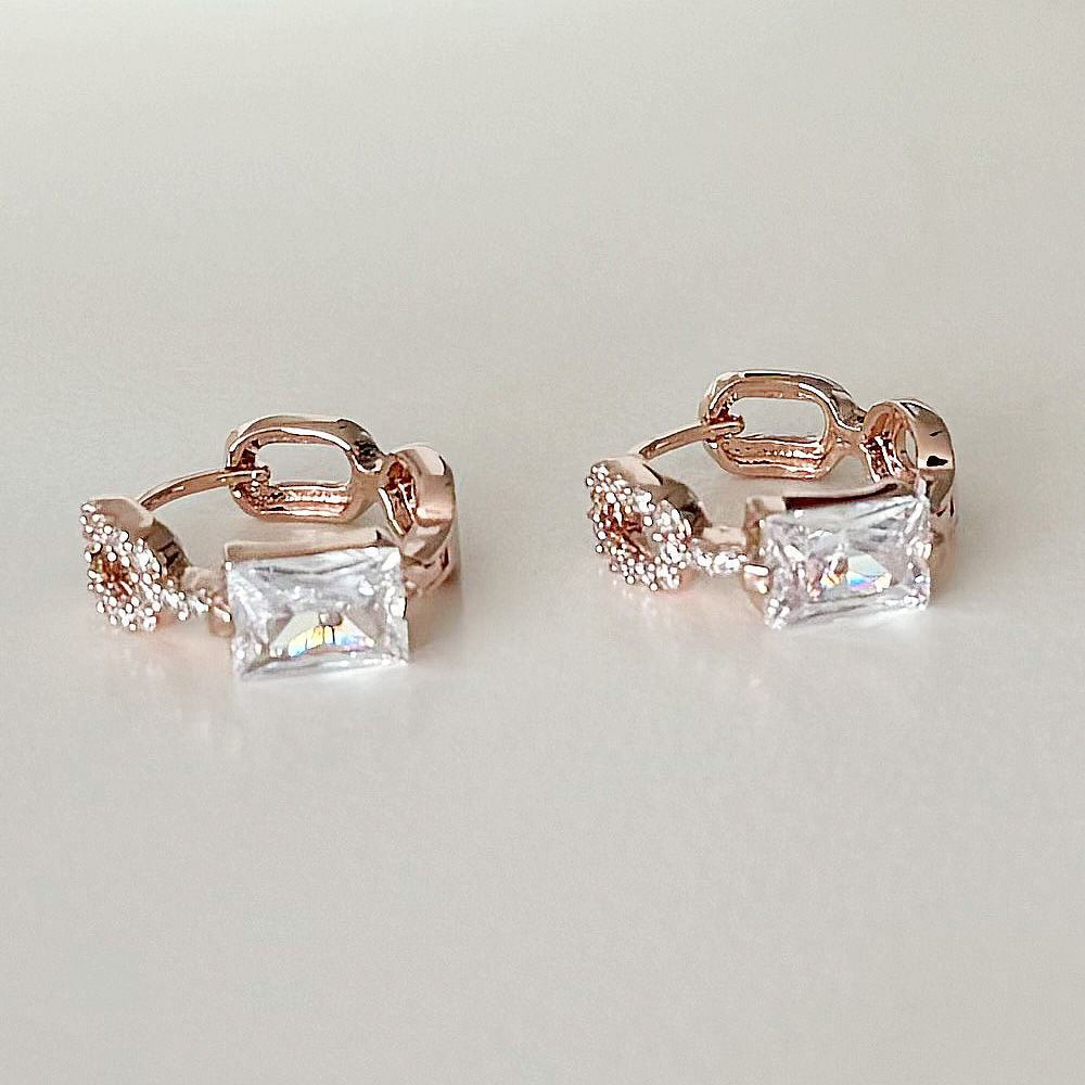 14K 골드필드침 오피스 럭셔리 큐빅 원터치 귀걸이