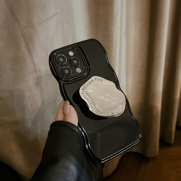 SET 아이폰 블랙 물결 거치대 케이스 힙한 아이폰 16 프로 케이스 - 상품 이미지