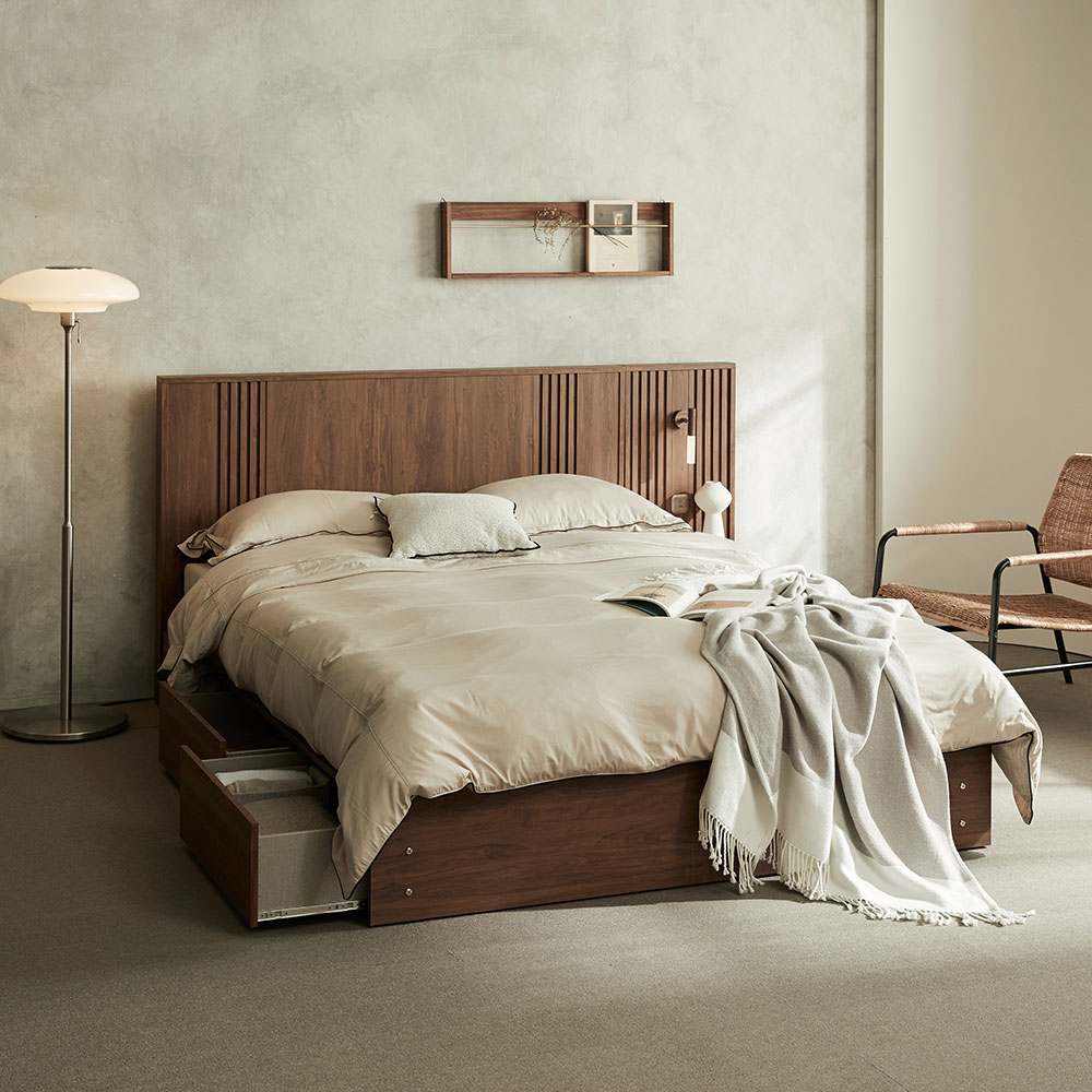 장인가구 로시 라이트 템바보드 평상형 신혼 부부 트윈 호텔식 조명 수납 침대프레임 Q