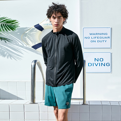 여성 남자 루즈핏 빅사이즈 래쉬가드 상하세트 커플 수영복 뒷로고 블랙 G101