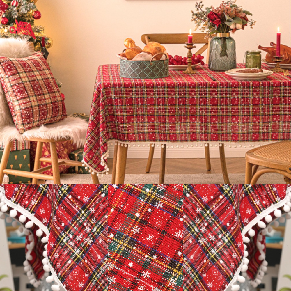화이트 크리스마스 눈꽃 식탁보 눈꽃 눈송이 체크무늬 원형 사각 4인 6인 테이블보