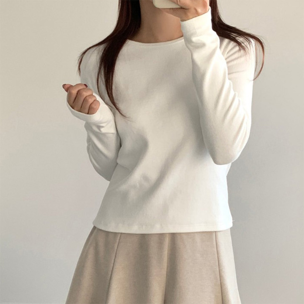 옷자락 여자 자켓이너 겨울속티 무지 쫀득 피치기모 면티 긴팔티셔츠 - 상세 이미지 4