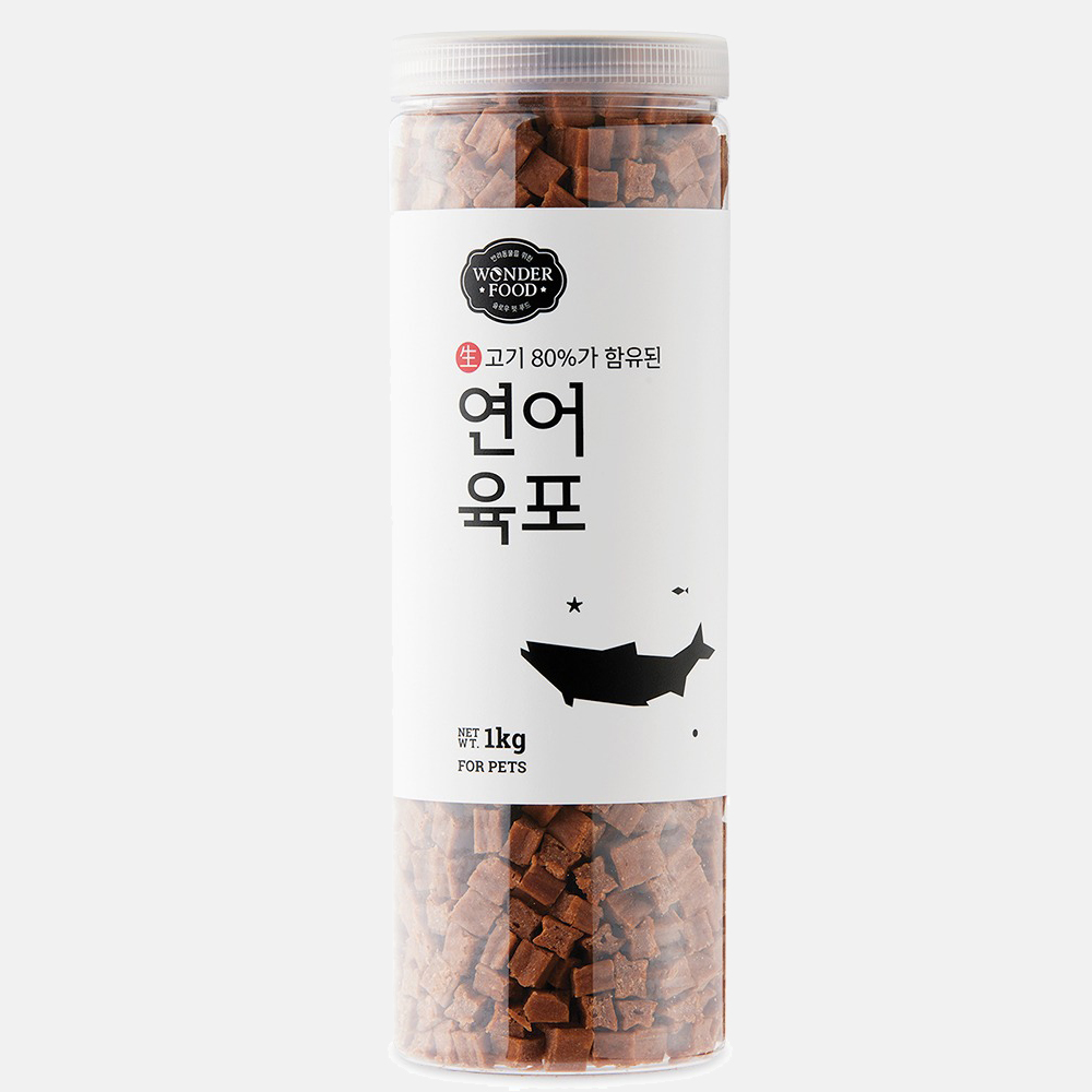 강아지 육포 큐브 노즈워크 노령견 져키 훈련용 보상 간식 원더푸드 연어, 1kg, 1개 - 상품 이미지