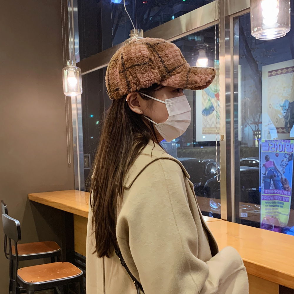 귀여운 체크 양털 뽀글이 볼캡 후리스 대두 볼캡 커플 남자 여자 겨울모자