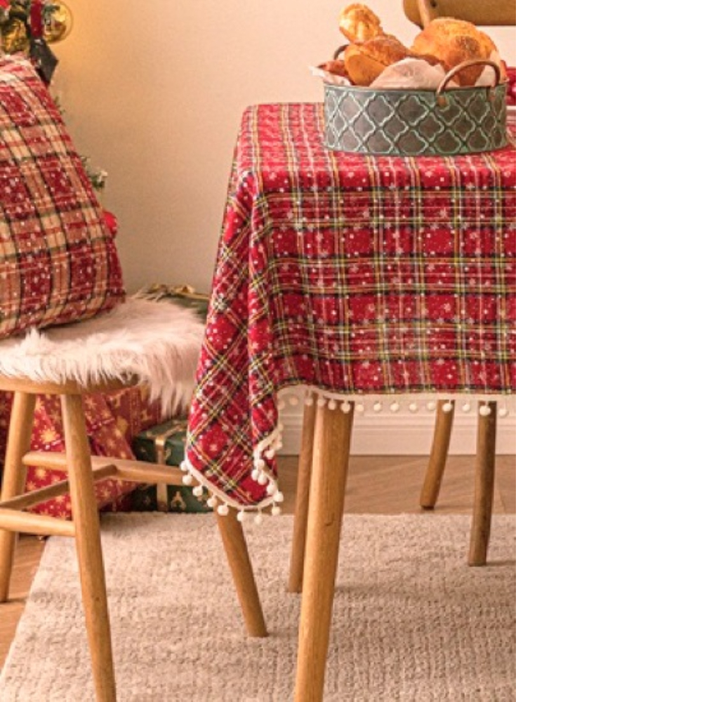 화이트 크리스마스 눈꽃 식탁보 눈꽃 눈송이 체크무늬 원형 사각 4인 6인 테이블보