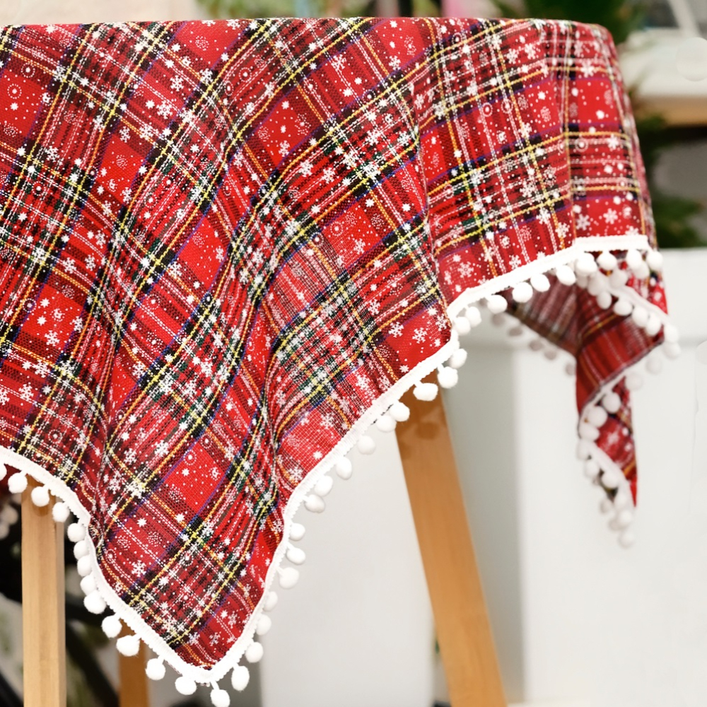 화이트 크리스마스 눈꽃 식탁보 눈꽃 눈송이 체크무늬 원형 사각 4인 6인 테이블보