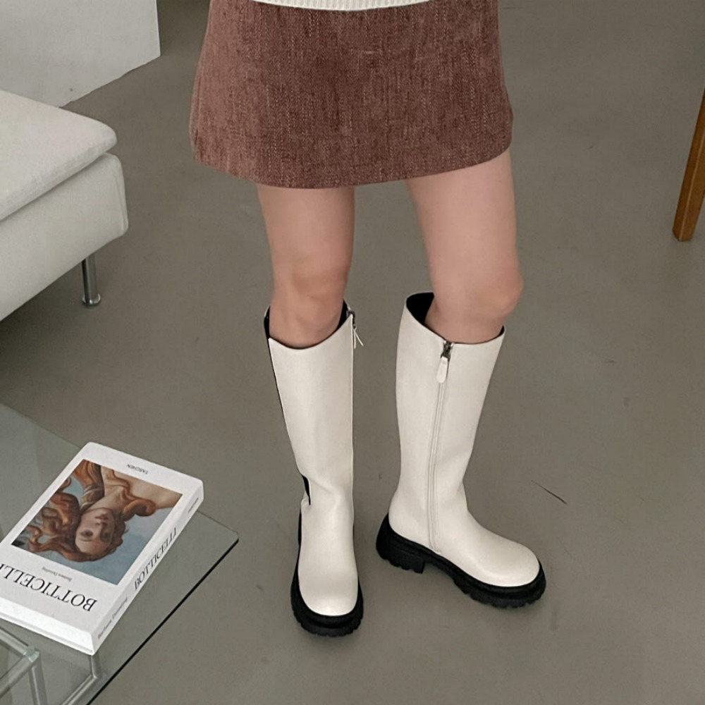 소울리 여성 소가죽 첼시 롱부츠 통굽 키높이 통넓은 하비 부츠 이미지 8