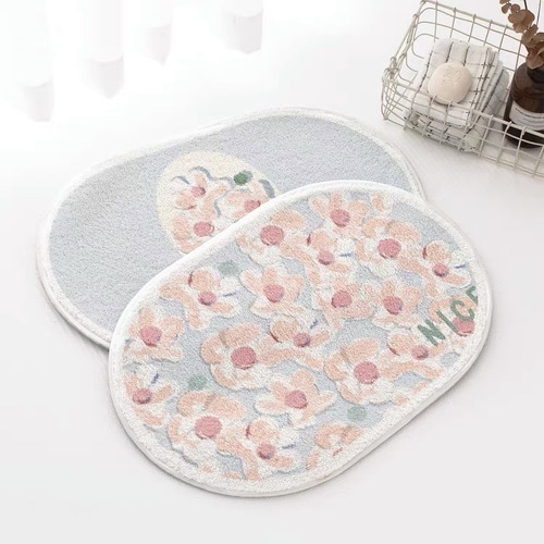 파스텔 블라썸 발매트 블루블라썸플라워 타원형 거실 주방 욕실 매트