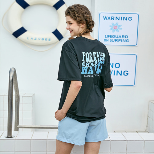 여성 남자 루즈핏 빅사이즈 래쉬가드 상하세트 커플 수영복 뒷로고 화이트 G101