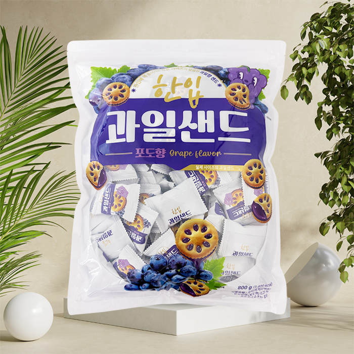 한입 과일샌드 포도맛 800g (약135개입) 개별포장 대용량과자 답례품 카페쿠키 - 메인 이미지