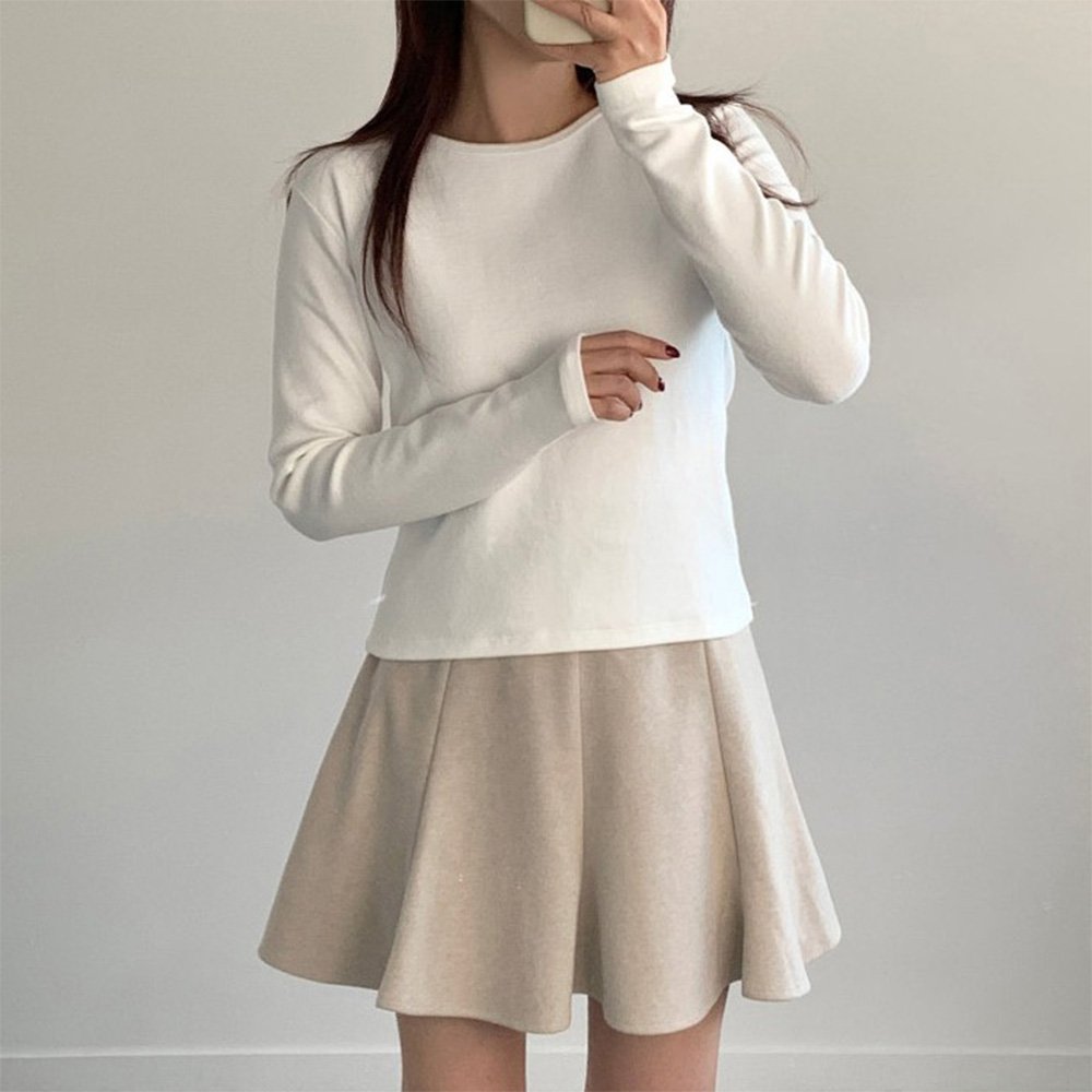 옷자락 여자 자켓이너 겨울속티 무지 쫀득 피치기모 면티 긴팔티셔츠 - 상세 이미지 3
