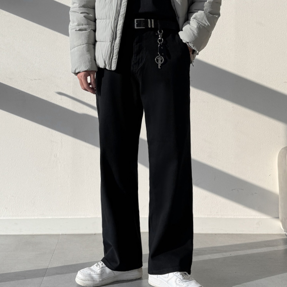남자 요스 봄 가을 롱 와이드 뒷밴딩 면바지
