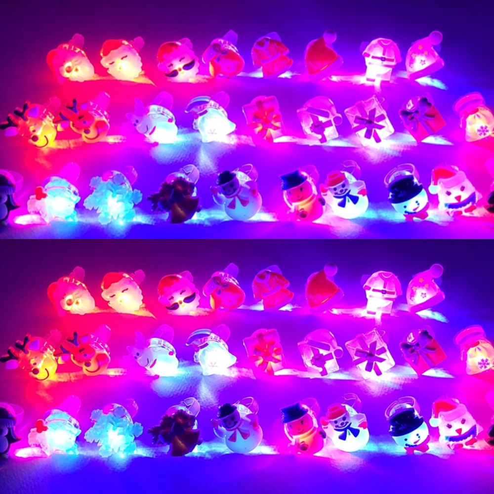 크리스마스 LED 불빛 반지 48개 교회 성탄절 어린이집 선물 산타 눈사람 악세사리 반지 - 상세 이미지 3