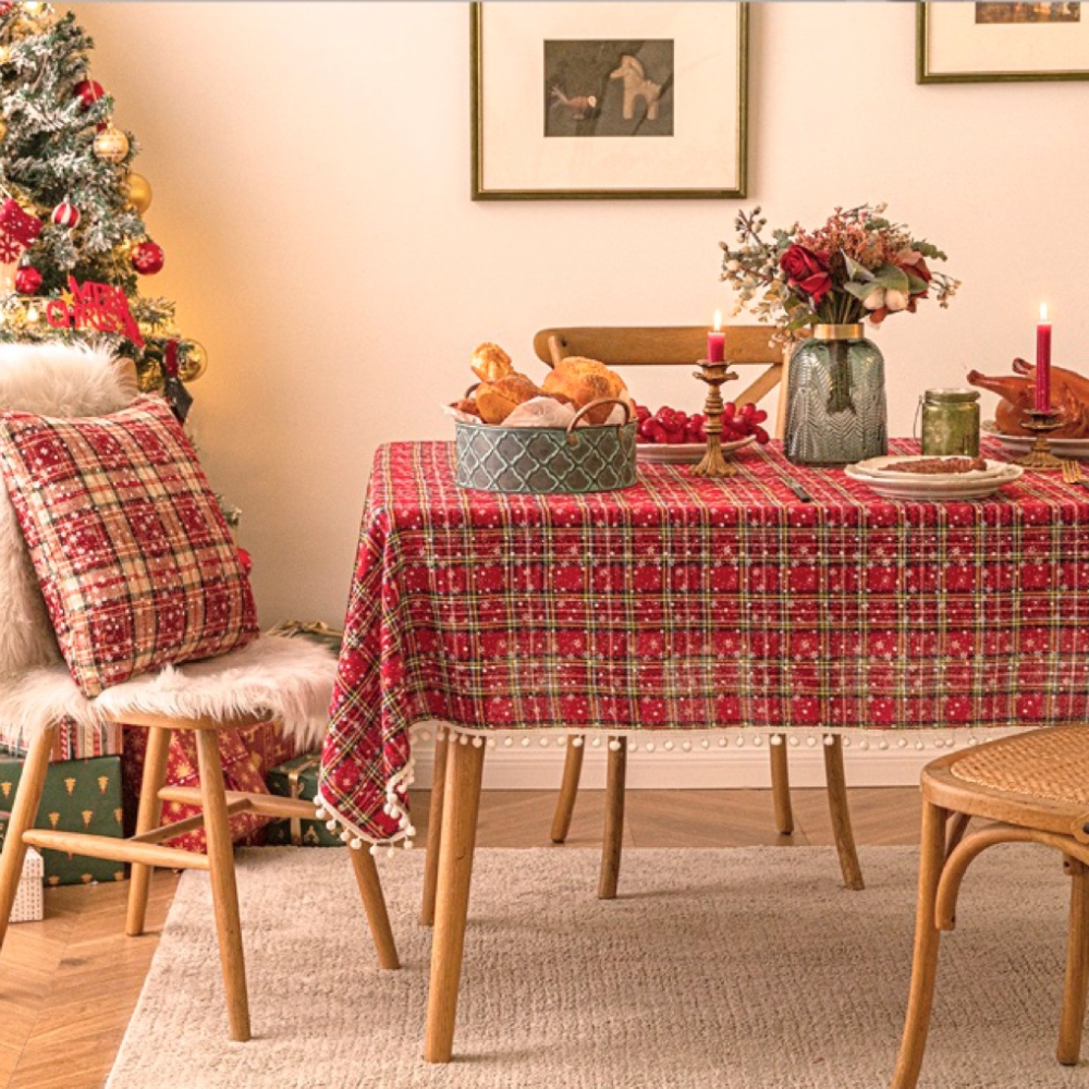 화이트 크리스마스 눈꽃 식탁보 눈꽃 눈송이 체크무늬 원형 사각 4인 6인 테이블보