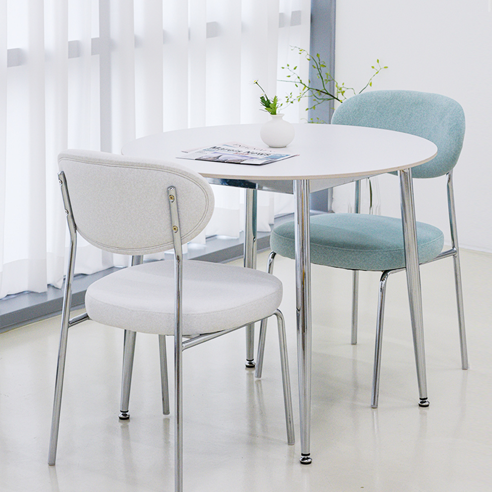 레오르 원형 세라믹식탁 포세린 크롬 2인용 식탁 세트