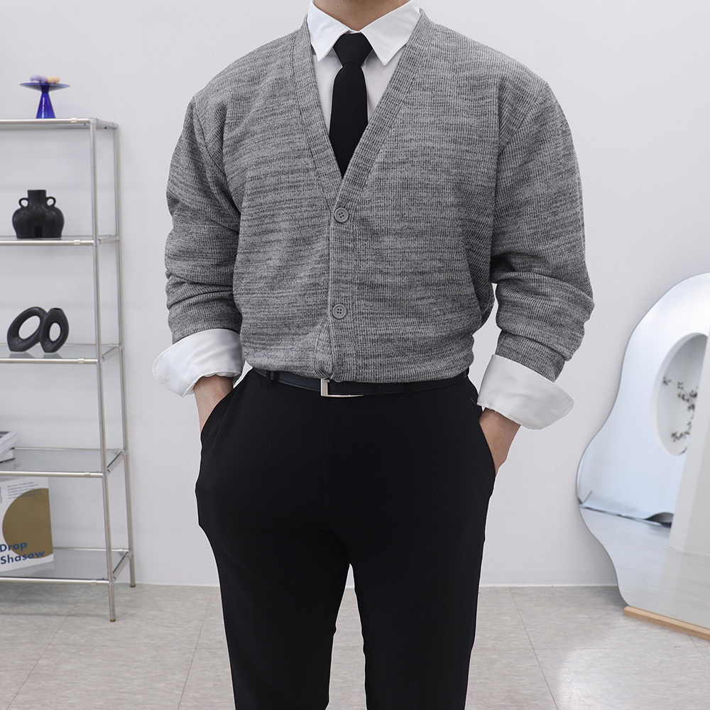 1+1 남자정장가디건 남성오버핏가디건 남자브이넥카디건 - 상세 이미지 5