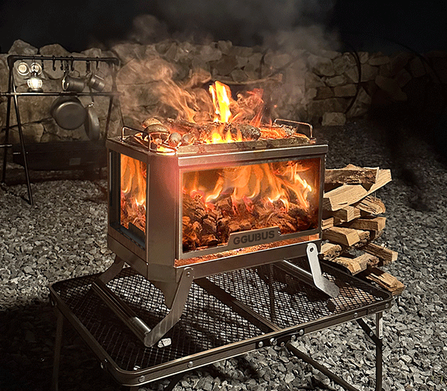 꾸버스 서라운드뷰 유리 화로대 불멍 접이식 화로 스테인리스 캠핑